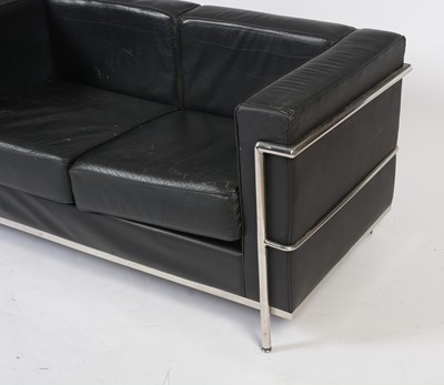 Lot 33 - After Le Corbusier - a LC2 chrome and black leather two seater sofa