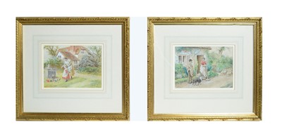 Lot 1037 - Alfred William Cooper - Feeding the Chickens, and Passing the Time of Day | watercolour