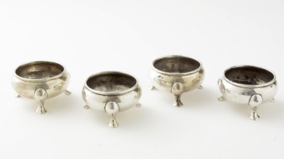 Lot 803 - Four silver table salts, of cauldron form, by Stokes & Ireland Ltd