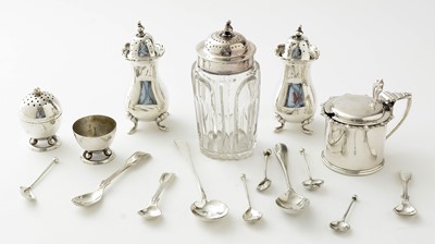 Lot 804 - Two silver pepperettes, a mustard and other items