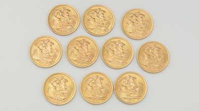 Lot 824 - Ten Elizabeth II gold sovereigns, all 1966