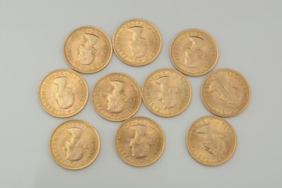 Lot 824 - Ten Elizabeth II gold sovereigns, all 1966