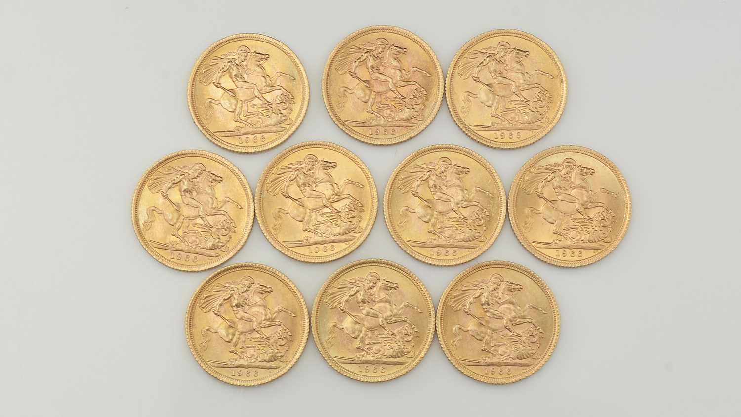 Lot 825 - Ten Elizabeth II gold sovereigns, all 1966