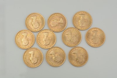 Lot 825 - Ten Elizabeth II gold sovereigns, all 1966