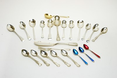 Lot 849 - A pair of modern silver spoons and other spoons and flatware