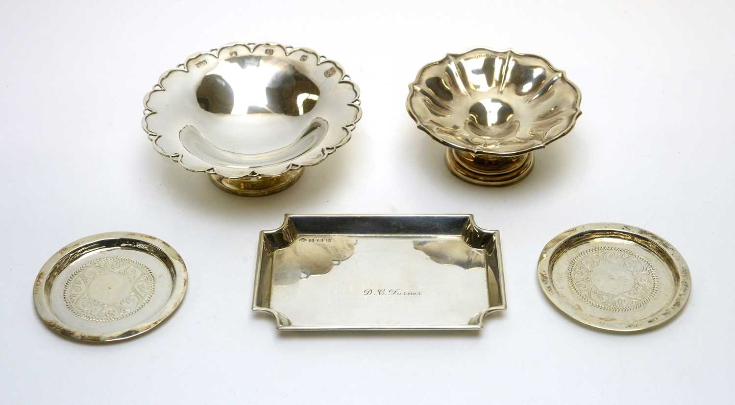 Lot 874 - Two silver dishes, and other items