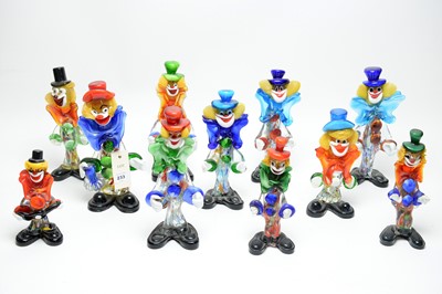 Lot 233 - A collection of vintage Murano glass figures of clowns