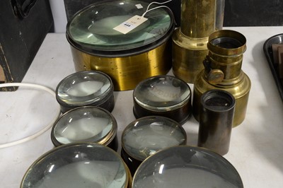 Lot 449 - A collection of seven Magic Lantern condenser lenses and more