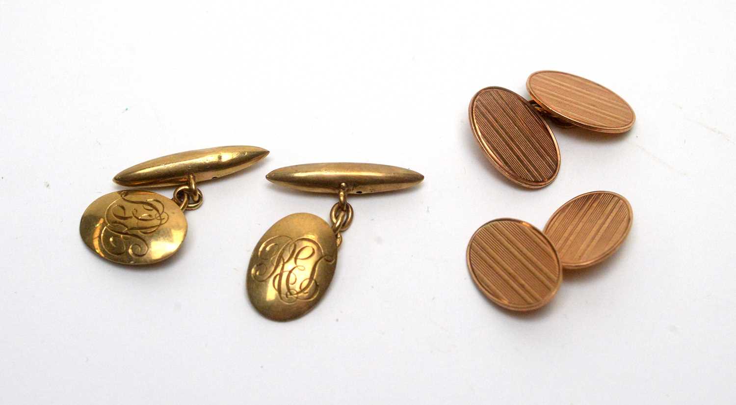 Lot 944 - Two pairs of 9ct gold cufflinks