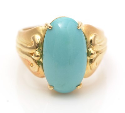 Lot 714 - Turquoise cabochon set ring, bracelet and earrings