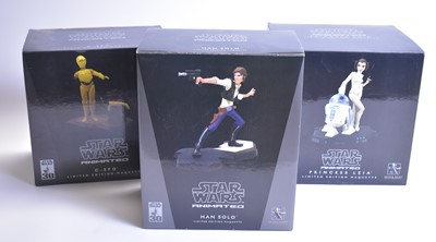 Lot 325 - Gentle Giant Ltd. Star Wars Animated Han Solo, C-3PO, and Princess Leia Maquettes.