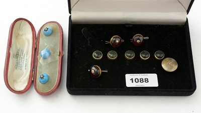 Lot 1088 - Three 19th Century garnet and 18ct gold mounted buttons; and others