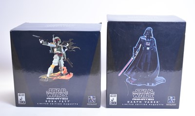 Lot 281 - Gentle Giant Ltd. Star Wars Animated Boba Fett and Darth Vader Maquettes.