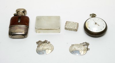 Lot 1206 - A silver mounted and leather small hip flask and other objects of vertu