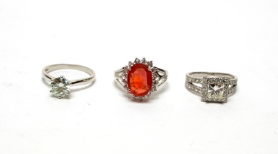 Lot 1220 - Three gem stone and 18ct white gold rings