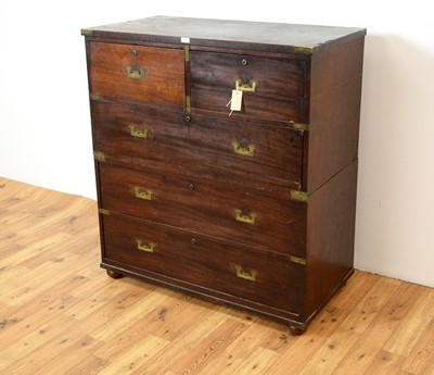 Lot 57 - A 19th Century mahogany brassbound campaign chest of drawers