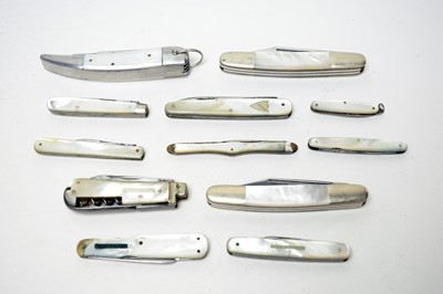 Lot 221 - A collection of 20th Century folding knives, with mother-of-pearl grips