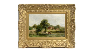 Lot 673 - James Peel - Cattle Quenching Their Thirst by a River | oil