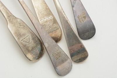 Lot 95 - Seven Georgian silver table spoons in Old English pattern