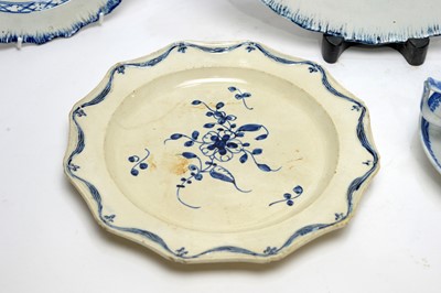 Lot 896 - Pearlware charger, three plates, écuelle cover and stand