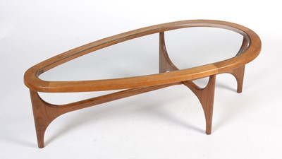 Lot 1 - Stateroom by Stonehill: a mid-Century teak and glass coffee table of teardrop form