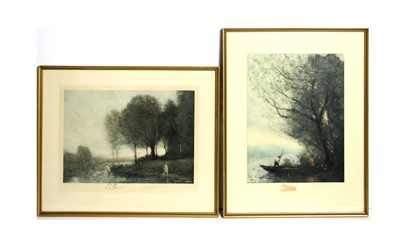 Lot 1015 - After Camille Corot - The Ferryman, and Three Bathers Near a Wooded Point | aquatints