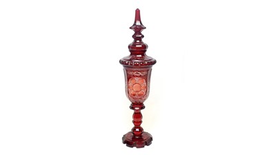 Lot 954 - A mid 19th century Bohemian ruby flash glass goblet and cover