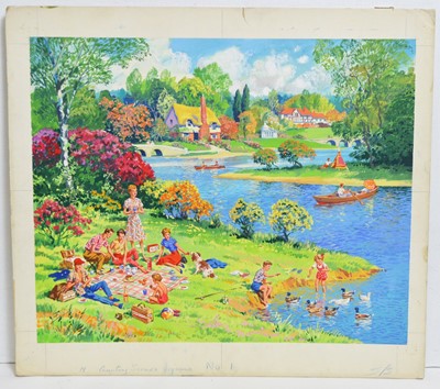 Lot 631 - 20th Century British - Illustration for a Jigsaw Puzzles; Country Scenes | gouache