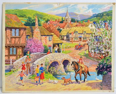 Lot 632 - 20th Century British - Illustrations for Jigsaws; Rural Days and Springtime | gouache