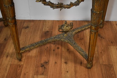 Lot 16 - Pair of ornate Georgian style marble-topped and gold painted demi lune console tables