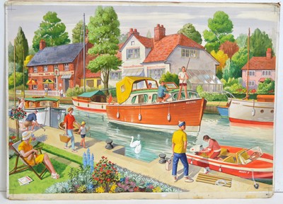Lot 634 - Will H. Maile, et al - Illustrations for Jigsaws; including Boating Holiday, and Durham | gouache