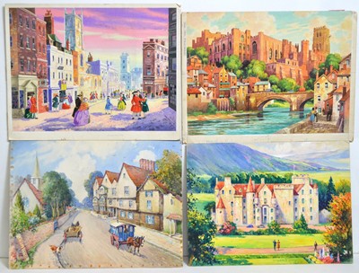 Lot 634 - Will H. Maile, et al - Illustrations for Jigsaws; including Boating Holiday, and Durham | gouache