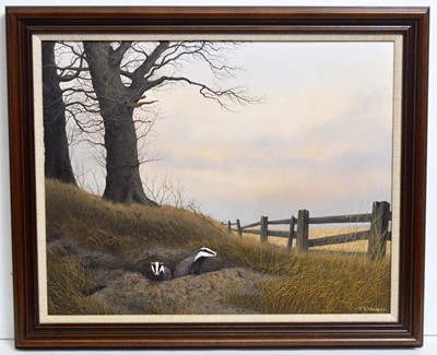 Lot 671 - Jerry S. Waide - Badgers Emerging from a Sett | oil