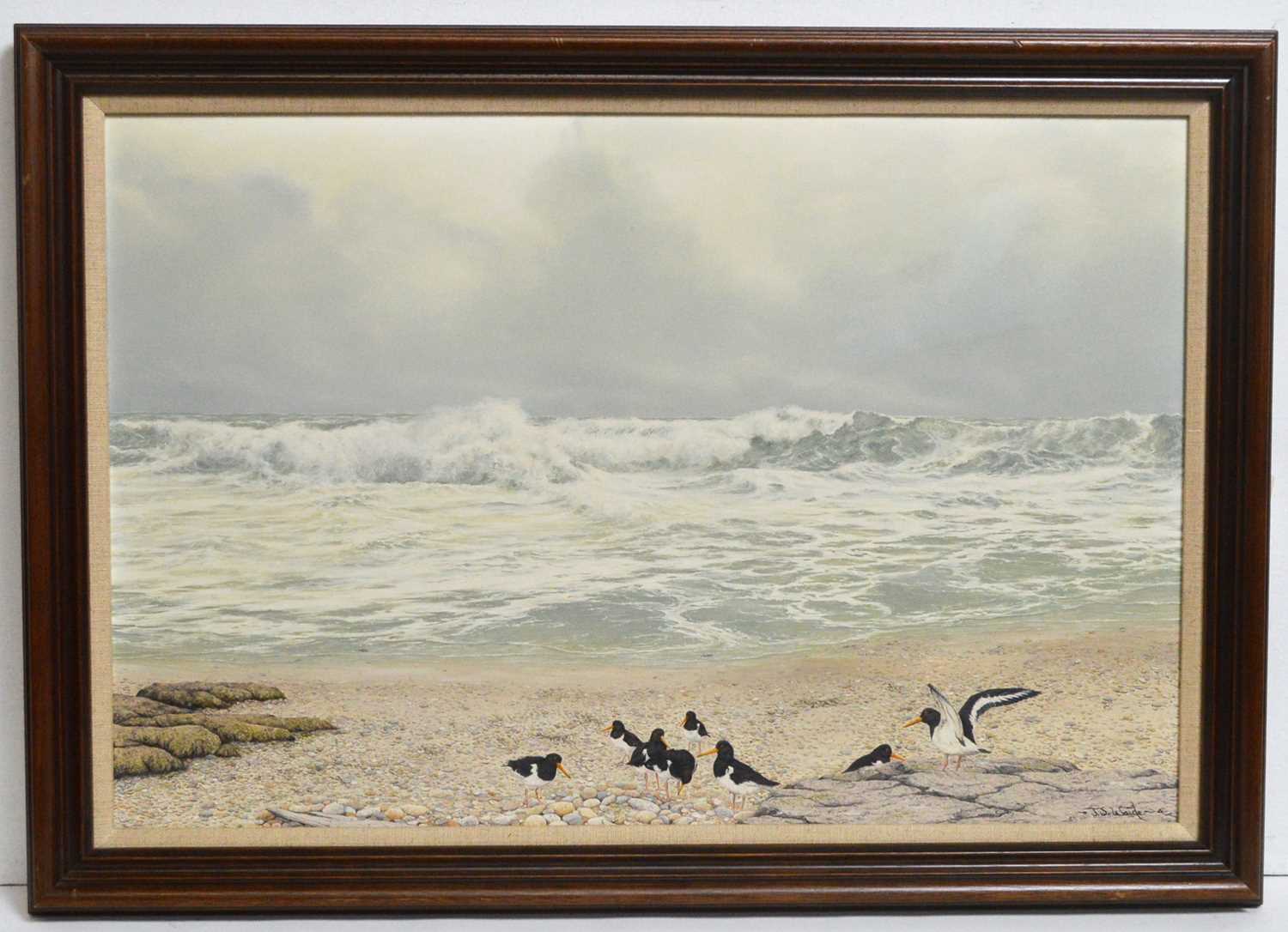 Lot 673 - Jerry S. Waide - Oystercatchers in the Pebbles | oil