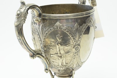 Lot 220 - A Victorian silver plated twin handled trophy cup