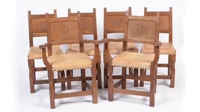 Lot 1347 - Thomas 'Gnomeman'  Whittaker of Littlebeck: a set of six oak dining chairs