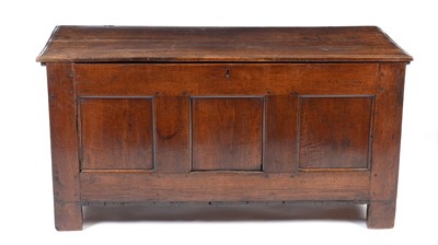 Lot 1426 - A substantial 18th Century panelled oak coffer