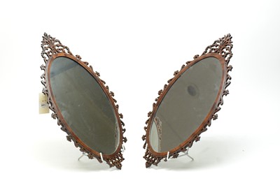 Lot 373 - A pair of Victorian mahogany fretwork wall mirrors