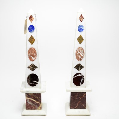 Lot 272 - A pair of 19th Century marble and specimen stone obelisks