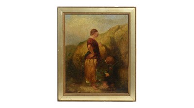 Lot 1108 - 19th Century Continental School - A Young Mother Rockpools with Her Child | oil