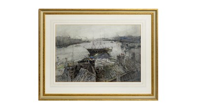 Lot 1065 - George Edward Horton - HMS Wellesley on the Tyne at Newcastle | watercolour