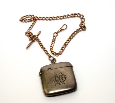 Lot 101 - A 9ct yellow gold albert chain; and a silver vesta case
