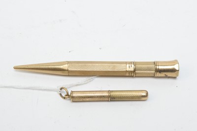 Lot 142 - A 9ct yellow gold pencil by Sampson Mordan & Co; and another
