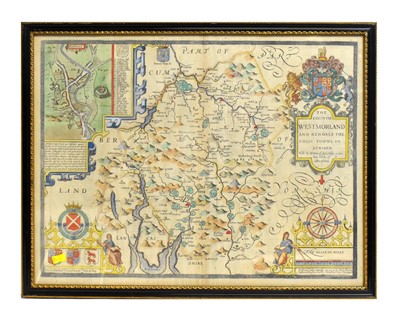 Lot 707 - John Speede - The Countie Westmorland and Kendale the Cheif Towne; a Map | hand-coloured engraving