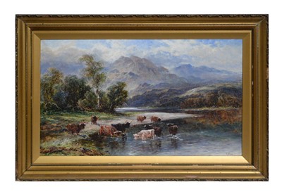 Lot 799 - F. Allen - Panoramic Scottish Loch with Highland Cattle | oil