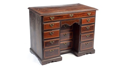 Lot 1439 - A George III mahogany and satinwood banded kneehole desk