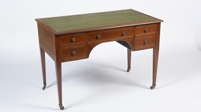 Lot 1445 - A late Victorian mahogany and line inlaid kneehole writing desk