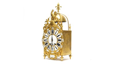 Lot 1241 - An ornate French brass hanging lantern clock, late 19th/20th Century
