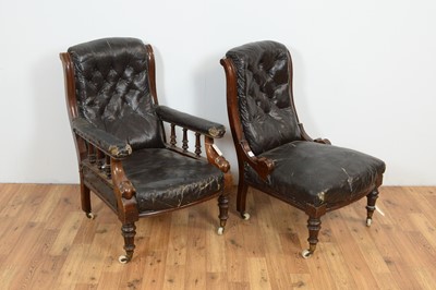 Lot 53 - A Victorian gentleman's button-back easy armchair, and a matching lady's easy chair.