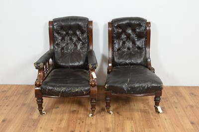 Lot 53 - A Victorian gentleman's button-back easy armchair, and a matching lady's easy chair.